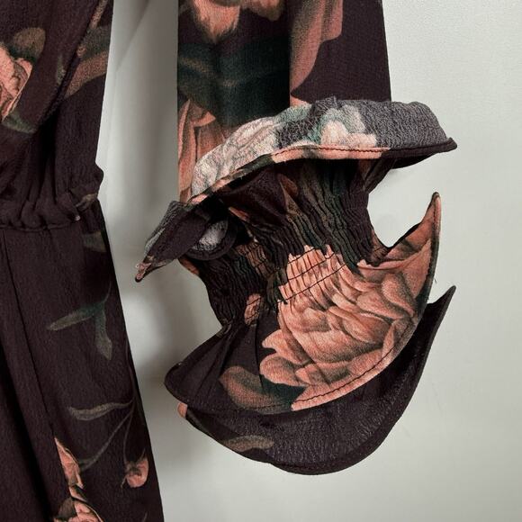 Johanna Ortiz X H&M NWOT Brown Floral Dress Small Hi Low Maxi Ruffle Tiered - Picture 8 of 16